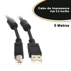 Cabo de Impressora USB 2.0  5.0mts  AM+BM c-Filtro