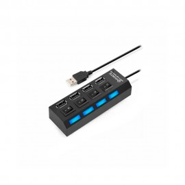 Hub 4 Portas USB 2.0 com Switch On/Off e Led Preto Lehmox - LEY-21